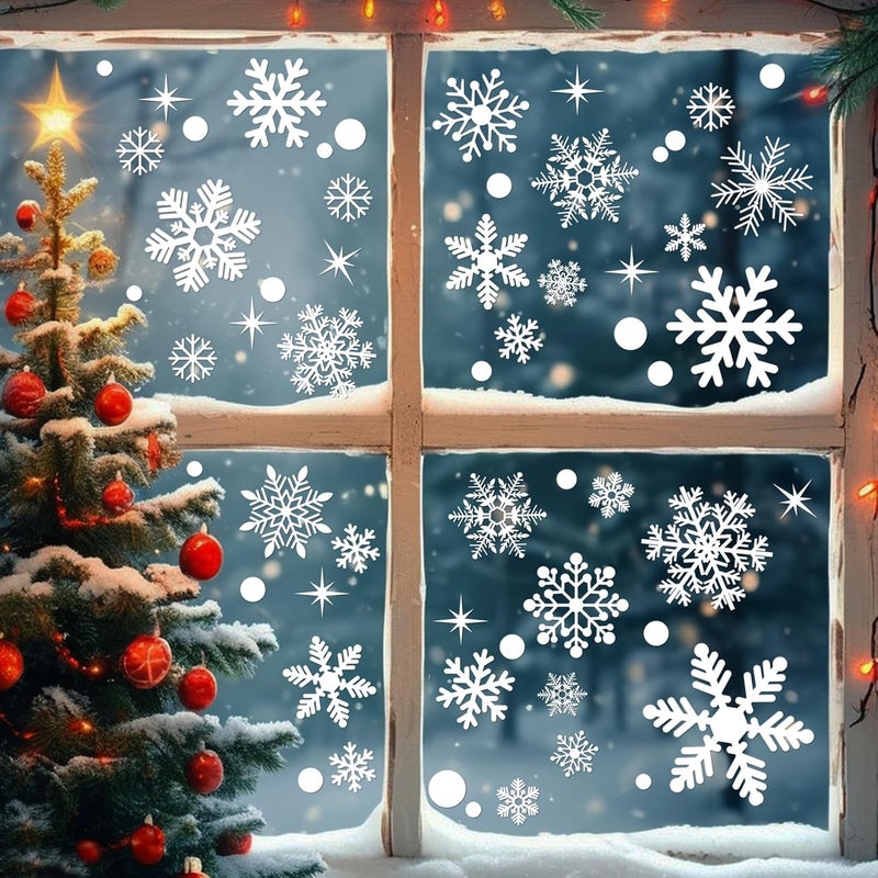 PPRAFDD 320 Pcs 10 Sheets Christmas Window Clings, Christmas Window Stickers, White Snowflake Window Decals, Double-Sided Reusable Winter Window Decoration Stickers for Holiday, Party Supplies - Image 1